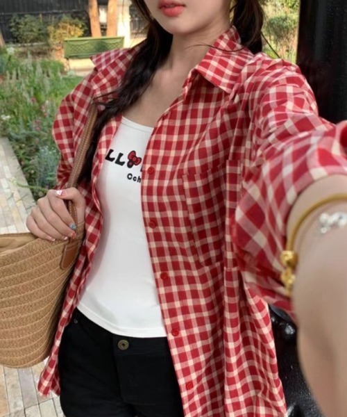 Vipoa(ヴィポア)の「Over vintage check shirt(シャツ/ブラウス・レディース・レッド・FREE)」の8枚目の写真