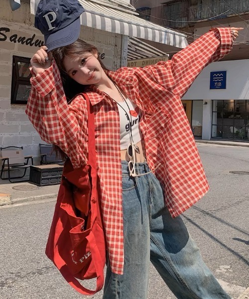 Vipoa(ヴィポア)の「Over vintage check shirt(シャツ/ブラウス・レディース・レッド・FREE)」の10枚目の写真