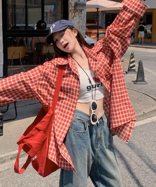 Vipoa(ヴィポア)の「Over vintage check shirt(シャツ/ブラウス・レディース・レッド・FREE)」の12枚目の写真
