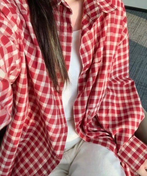 Vipoa(ヴィポア)の「Over vintage check shirt(シャツ/ブラウス・レディース・レッド・FREE)」の13枚目の写真
