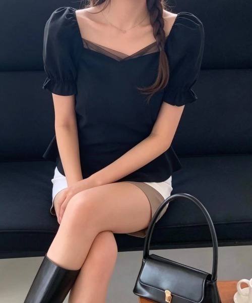 Aelina(エリナ)の「チュール切り替え半袖トップス(その他トップス・レディース・ピンク/ホワイト/ブラック・FREE)」の18枚目の写真