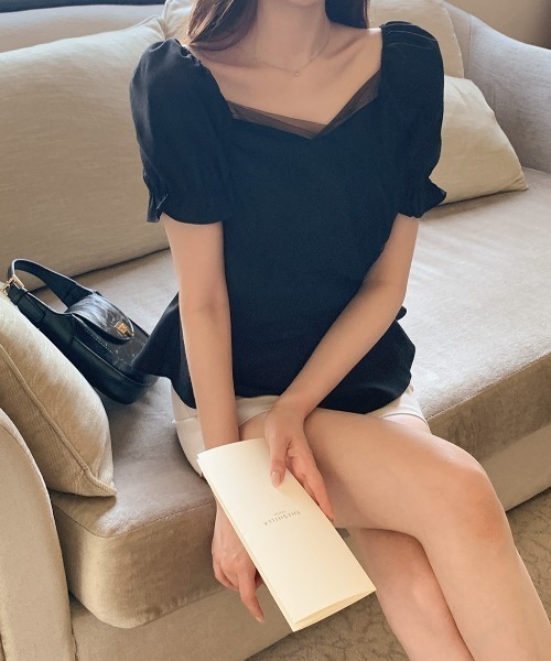 Aelina(エリナ)の「チュール切り替え半袖トップス(その他トップス・レディース・ピンク/ホワイト/ブラック・FREE)」の19枚目の写真