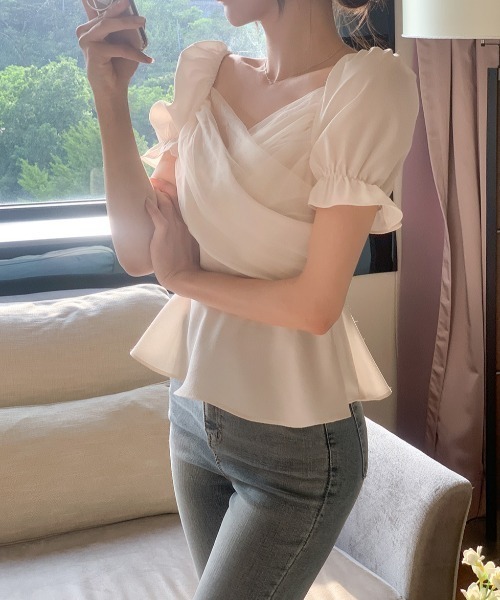Aelina(エリナ)の「チュール切り替え半袖トップス(その他トップス・レディース・ピンク/ホワイト/ブラック・FREE)」の10枚目の写真