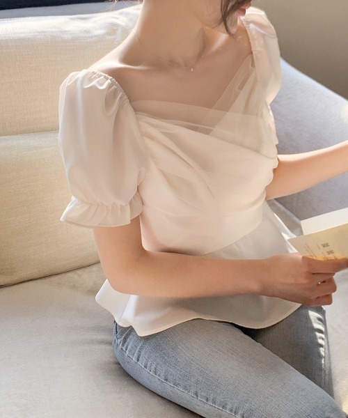 Aelina(エリナ)の「チュール切り替え半袖トップス(その他トップス・レディース・ピンク/ホワイト/ブラック・FREE)」の14枚目の写真