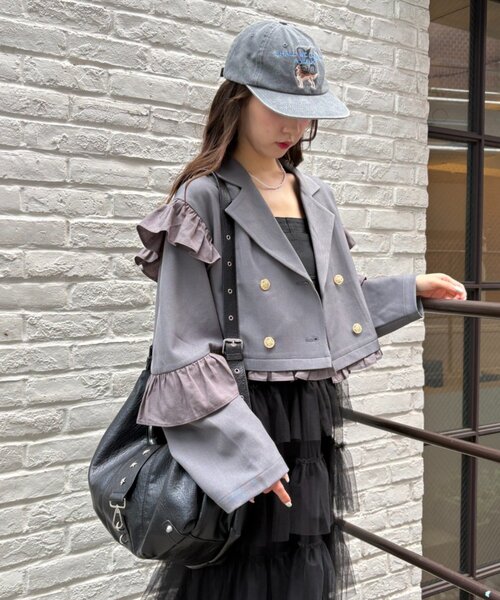 w closet(ダブルクローゼット)の「フリルジャケット(テーラードジャケット・レディース・ネイビー/ブラウン/グレー・MEDIUM/SMALL)」の4枚目の写真