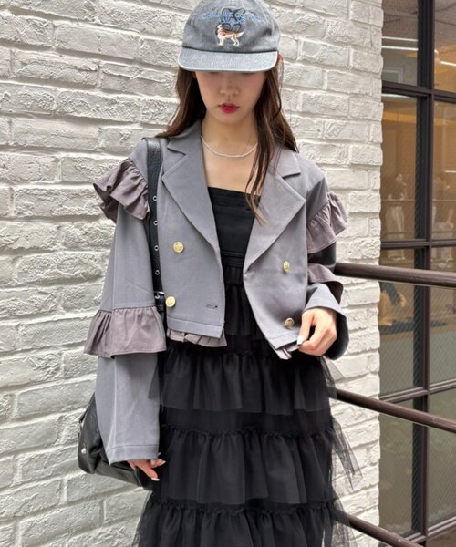 w closet(ダブルクローゼット)の「フリルジャケット(テーラードジャケット・レディース・ネイビー/ブラウン/グレー・MEDIUM/SMALL)」の5枚目の写真
