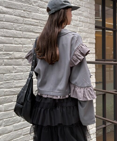 w closet(ダブルクローゼット)の「フリルジャケット(テーラードジャケット・レディース・ネイビー/ブラウン/グレー・MEDIUM/SMALL)」の6枚目の写真