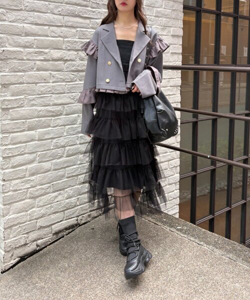 w closet(ダブルクローゼット)の「フリルジャケット(テーラードジャケット・レディース・ネイビー/ブラウン/グレー・MEDIUM/SMALL)」の7枚目の写真