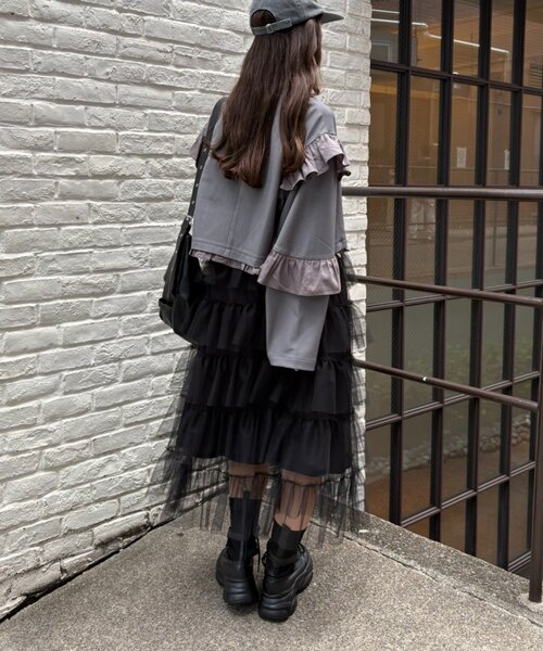 w closet(ダブルクローゼット)の「フリルジャケット(テーラードジャケット・レディース・ネイビー/ブラウン/グレー・MEDIUM/SMALL)」の8枚目の写真