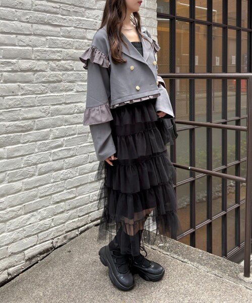 w closet(ダブルクローゼット)の「フリルジャケット(テーラードジャケット・レディース・ネイビー/ブラウン/グレー・MEDIUM/SMALL)」の9枚目の写真