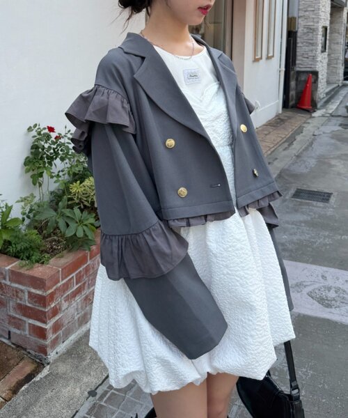 w closet(ダブルクローゼット)の「フリルジャケット(テーラードジャケット・レディース・ネイビー/ブラウン/グレー・MEDIUM/SMALL)」の10枚目の写真