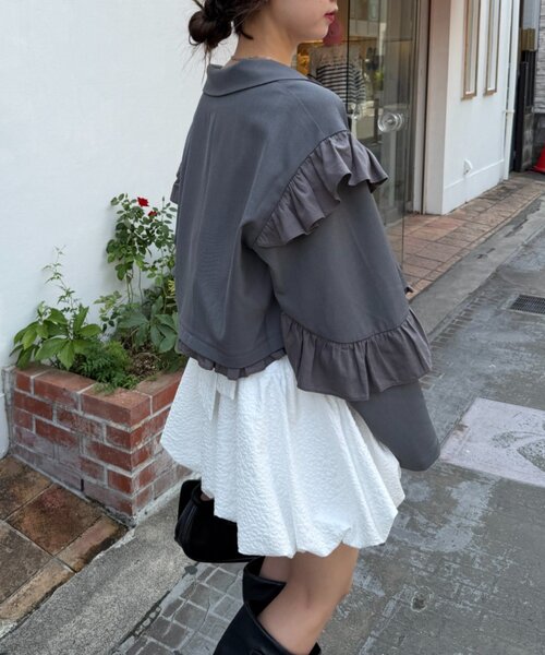 w closet(ダブルクローゼット)の「フリルジャケット(テーラードジャケット・レディース・ネイビー/ブラウン/グレー・MEDIUM/SMALL)」の11枚目の写真
