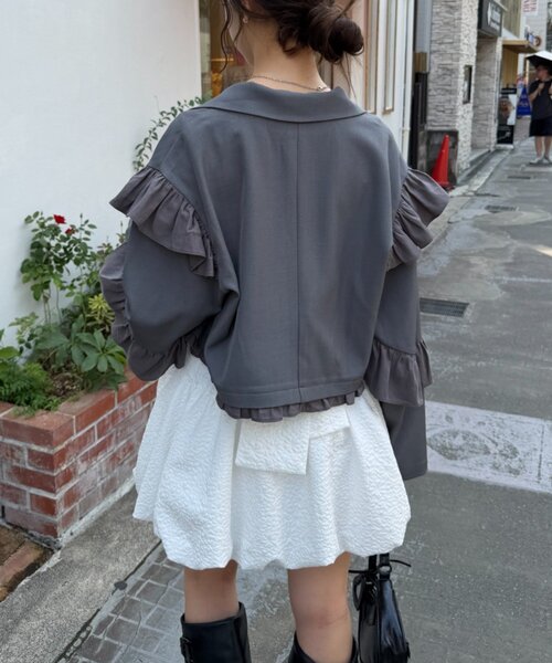 w closet(ダブルクローゼット)の「フリルジャケット(テーラードジャケット・レディース・ネイビー/ブラウン/グレー・MEDIUM/SMALL)」の12枚目の写真