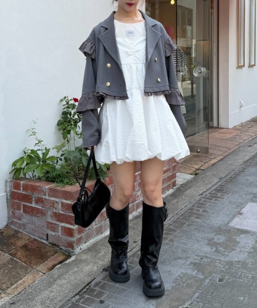 w closet(ダブルクローゼット)の「フリルジャケット(テーラードジャケット・レディース・ネイビー/ブラウン/グレー・MEDIUM/SMALL)」の13枚目の写真