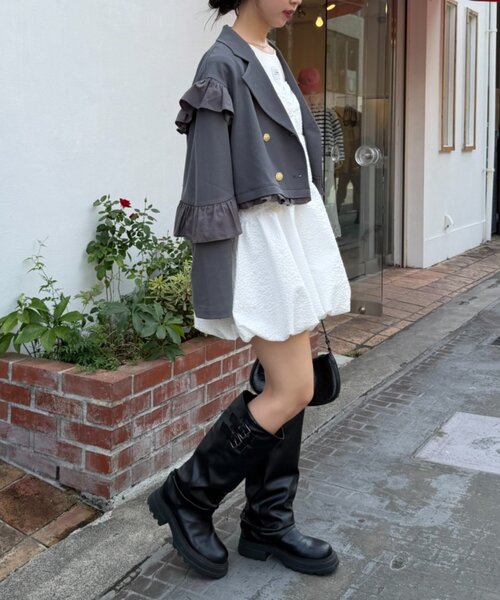 w closet(ダブルクローゼット)の「フリルジャケット(テーラードジャケット・レディース・ネイビー/ブラウン/グレー・MEDIUM/SMALL)」の14枚目の写真