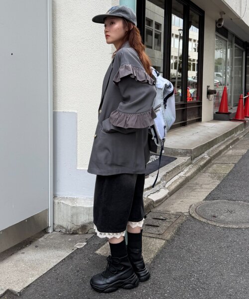 w closet(ダブルクローゼット)の「フリルジャケット(テーラードジャケット・レディース・ネイビー/ブラウン/グレー・MEDIUM/SMALL)」の21枚目の写真