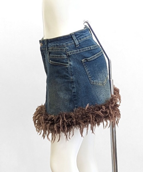 Riff(リフ)の「裾フリンジファーデニムミニスカート インナーパンツ付き(デニムスカート・レディース・ブルー/ブラック・L/M/S)」の18枚目の写真