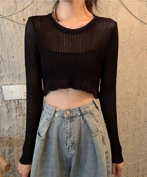 L LABEL（エルラベル）の「クロップドシアーニットTシャツ（ニット/セーター・レディース・ホワイト/グレー/ブラック・FREE）」の6枚目の写真