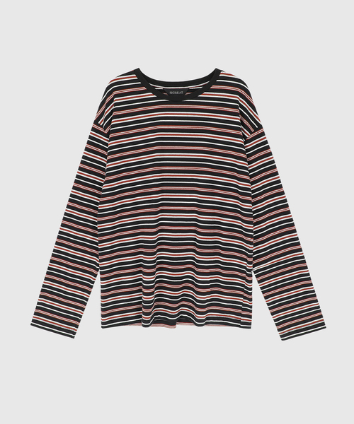 SIGREAT(シグレート)の「マルチストライプ オーバーサイズTシャツ ブラック(Tシャツ/カットソー・レディース・ブラック・FREE)」の1枚目の写真