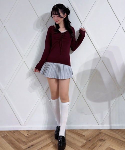 Mejoul(メジュール)の「【2026秋冬新作】フロントリボンフリルシャーリング長袖シンプルトップス(Tシャツ/カットソー・レディース・ブラウン/ブラック/ボルドー/アイボリー・F)」の13枚目の写真
