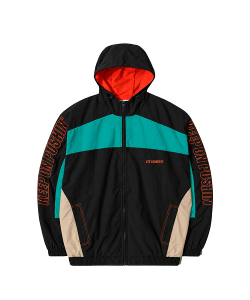 QT8 GARMENTS(キューティーエイトガーメント)の「MF Retro Hooded Track Jacket (ブラック/'ブルーグリーン/オレンジ)(ナイロンジャケット・レディース・その他・MEDIUM/LARGE/X-LARGE)」の2枚目の写真