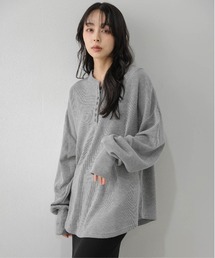 ヘンリーネックワッフルプルオーバー/長袖/オーバーサイズ/カットソー