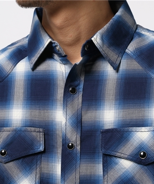 セール】オンブレチェックシャツ ウエスタンシャツ（シャツ/ブラウス