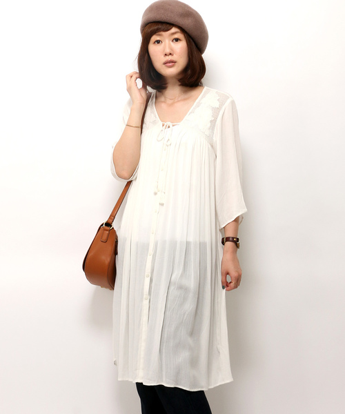 LBC（エルビーシー）の「レーヨンクレープジレ        （ワンピース・レディース・オフホワイト/オリーブ/ダークグレー・MEDIUM）」の2枚目の写真