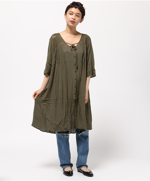 LBC（エルビーシー）の「レーヨンクレープジレ        （ワンピース・レディース・オフホワイト/オリーブ/ダークグレー・MEDIUM）」の16枚目の写真