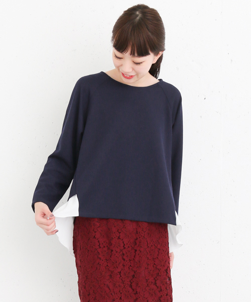 KBF+（ケービーエフプラス）の「KBF+ 裾シフォンカットソー（Tシャツ/カットソー・レディース・ネイビー/オレンジ系その他/チャコールグレー・ONE）」の3枚目の写真