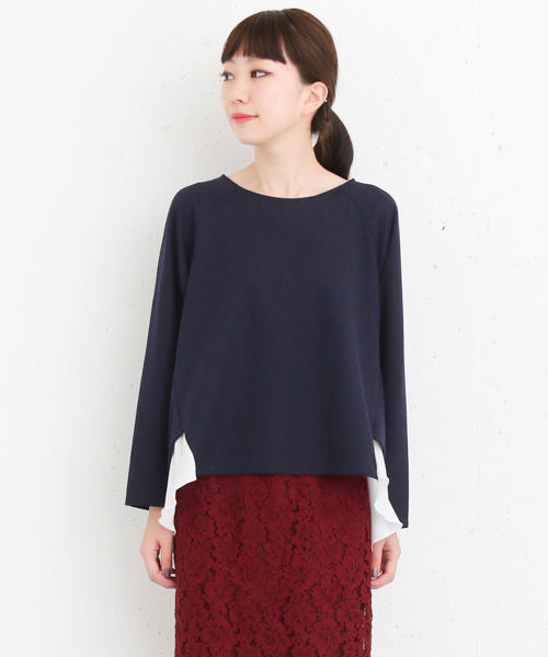 KBF+（ケービーエフプラス）の「KBF+ 裾シフォンカットソー（Tシャツ/カットソー・レディース・ネイビー/オレンジ系その他/チャコールグレー・ONE）」の4枚目の写真