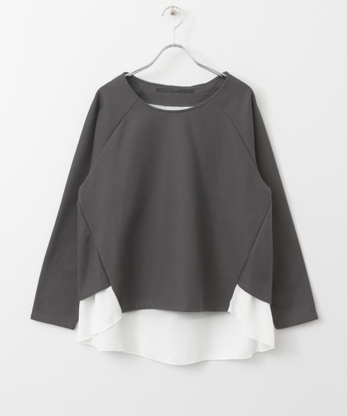 KBF+（ケービーエフプラス）の「KBF+ 裾シフォンカットソー（Tシャツ/カットソー・レディース・ネイビー/オレンジ系その他/チャコールグレー・ONE）」の13枚目の写真