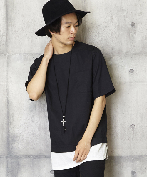 ノーカラープルオーバーシャツ ドッキングシャツ ドッキングTシャツ ノーカラープルオーバーシャツ ドッキングシャツ ドッキングTシャツ