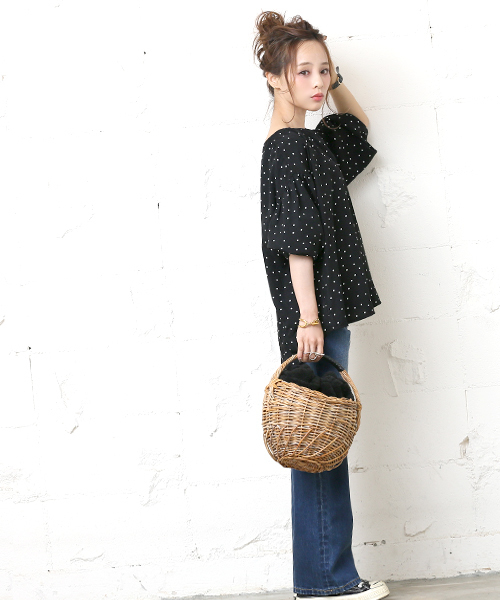coca（coca）（コカ）の「ドット柄バルーンスリーブキーネックブラウス（シャツ/ブラウス・レディース・ブラック/ホワイト・ONE SIZE）」の20枚目の写真