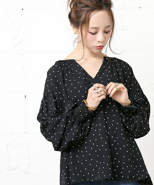 coca（coca）（コカ）の「ドット柄バルーンスリーブキーネックブラウス（シャツ/ブラウス・レディース・ブラック/ホワイト・ONE SIZE）」の19枚目の写真