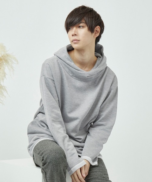 MONO-MART（モノマート）の「ロング丈オーバーサイズプルオーバーBIGパーカー(MONO-MART)（パーカー・メンズ・ブラック/ベージュ/ネイビー/オフホワイト/杢グレー/ヘザーチャコール・FREE）」の4枚目の写真