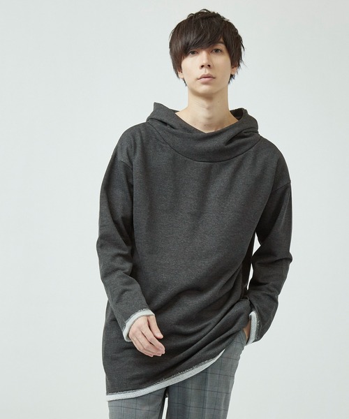 MONO-MART（モノマート）の「ロング丈オーバーサイズプルオーバーBIGパーカー(MONO-MART)（パーカー・メンズ・ブラック/ベージュ/ネイビー/オフホワイト/杢グレー/ヘザーチャコール・FREE）」の5枚目の写真