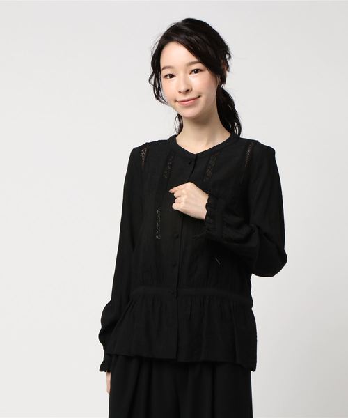 Cheek(チーク)の「ドビーレーシーブラウス(シャツ/ブラウス・レディース・ブラック/イエロー/キナリ・MEDIUM)」の1枚目の写真