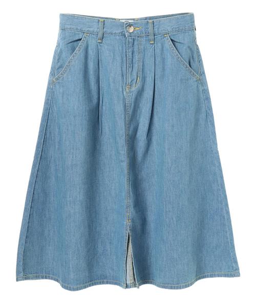 Green Parks(グリーンパークス)の「WR スリット入りデニムスカート(デニムスカート・レディース・ライトインディゴブルー/インディゴブルー・M/L)」の3枚目の写真