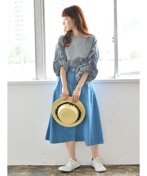 Green Parks(グリーンパークス)の「WR スリット入りデニムスカート(デニムスカート・レディース・ライトインディゴブルー/インディゴブルー・M/L)」の7枚目の写真