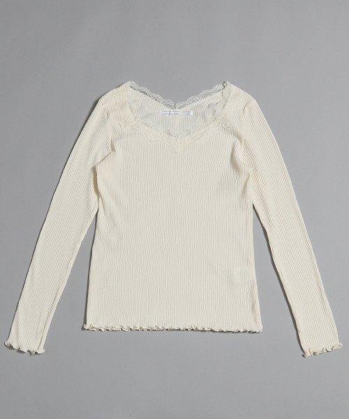 PAGEBOY（ページボーイ）の「レースロングスリーブトップス（Tシャツ/カットソー・レディース・ライトグレー/ブラック/オフホワイト/グレー/ブラウン・FREE）」の2枚目の写真