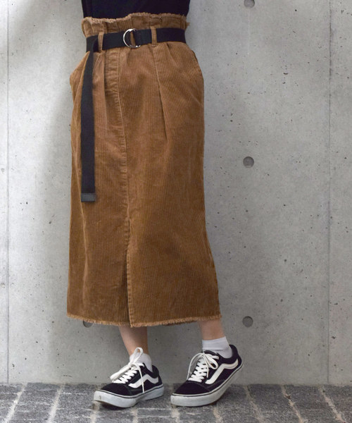 w closet(ダブルクローゼット)の「コーデュロイベルト付きウエストギャザースカート_(スカート)」|ダークベージュ