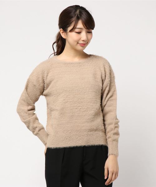 YECCA VECCA（イェッカヴェッカ）の「・ラメフェザーニットプルオーバー（ニット/セーター・レディース・ベージュ/パープル/グリーン/ライトベージュ・FREE）」の2枚目の写真