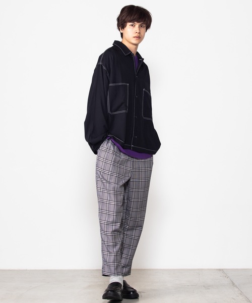 WEGO（ウィゴー）の「WEGO/カラーステッチビッグシルエットシャツ（シャツ/ブラウス・メンズ・ベージュ/ブラウン/ブラック/パープル・MEDIUM/LARGE）」の7枚目の写真