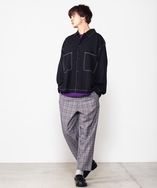 WEGO（ウィゴー）の「WEGO/カラーステッチビッグシルエットシャツ（シャツ/ブラウス・メンズ・ベージュ/ブラウン/ブラック/パープル・MEDIUM/LARGE）」の10枚目の写真