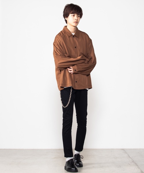 WEGO（ウィゴー）の「WEGO/カラーステッチビッグシルエットシャツ（シャツ/ブラウス・メンズ・ベージュ/ブラウン/ブラック/パープル・MEDIUM/LARGE）」の14枚目の写真