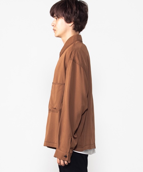 WEGO（ウィゴー）の「WEGO/カラーステッチビッグシルエットシャツ（シャツ/ブラウス・メンズ・ベージュ/ブラウン/ブラック/パープル・MEDIUM/LARGE）」の20枚目の写真