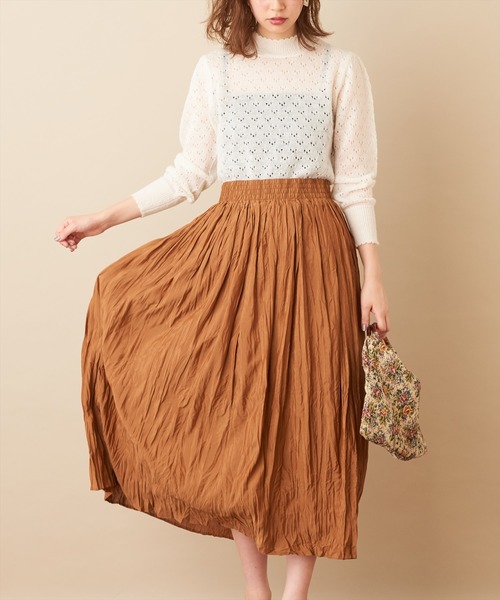 natural couture（ナチュラルクチュール）の「シャイニークリンクルスカート（スカート・レディース・ピンク/ベージュ/ミント/キャメル・FREE）」の3枚目の写真