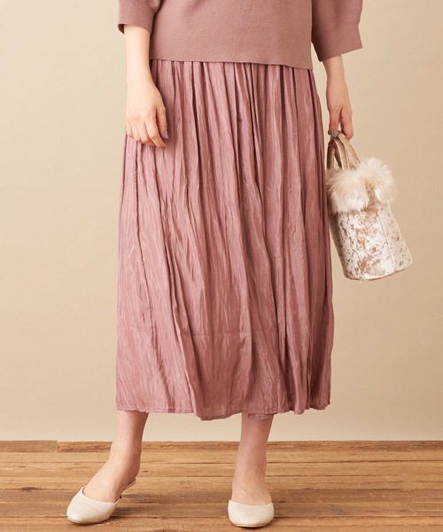 natural couture（ナチュラルクチュール）の「シャイニークリンクルスカート（スカート・レディース・ピンク/ベージュ/ミント/キャメル・FREE）」の4枚目の写真