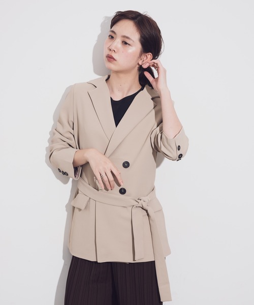 Aunt Marie's(アントマリーズ)の「AUNT MARIE'S ベルト付きダブルテーラードジャケット(テーラードジャケット・レディース・ブラック/グリーン/ナチュラル・FREE)」の11枚目の写真